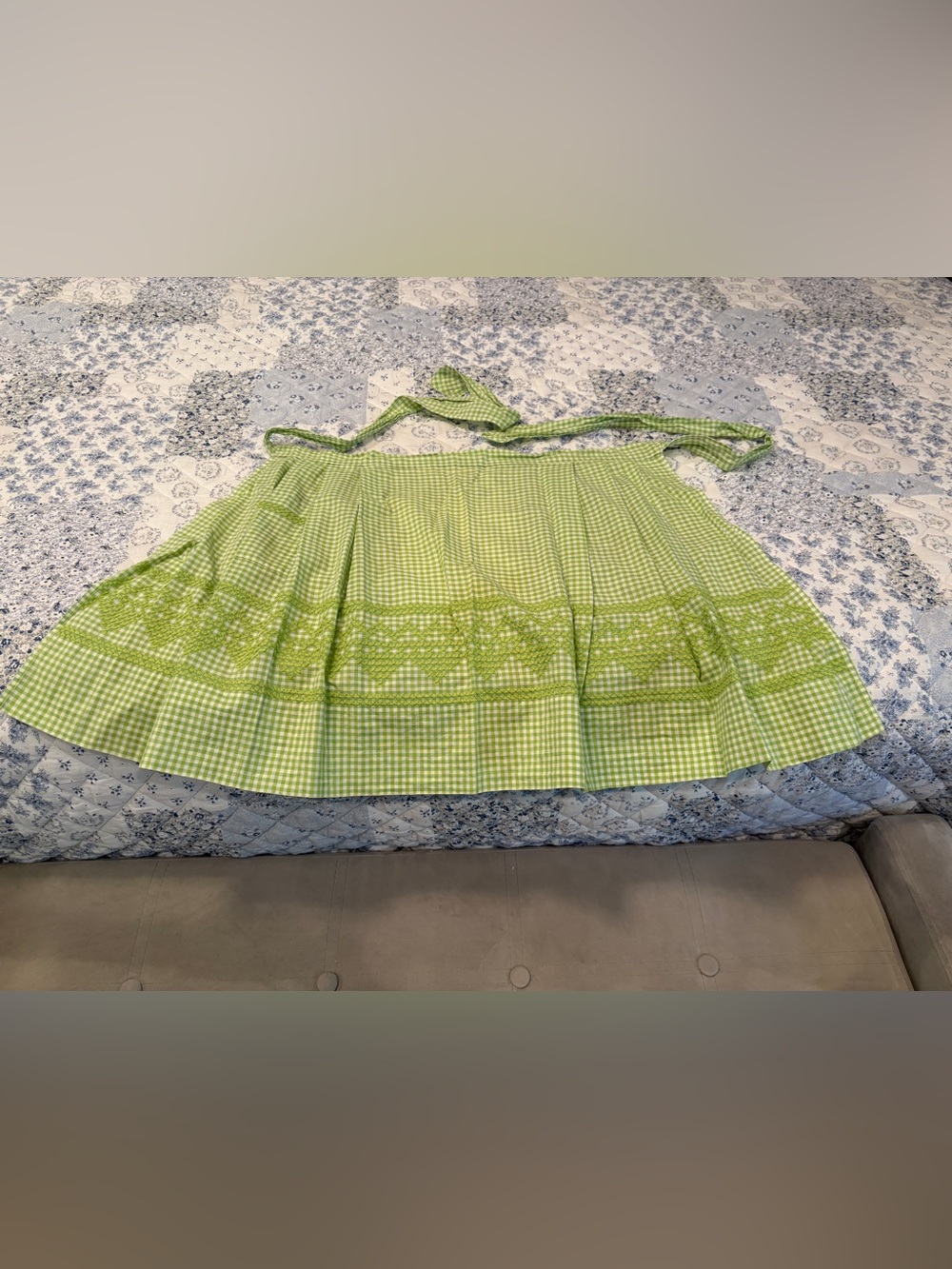 Green Gingham Women's Half Apron Vintage Cotton